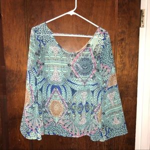 Sheer long sleeve blouse with bell sleeves